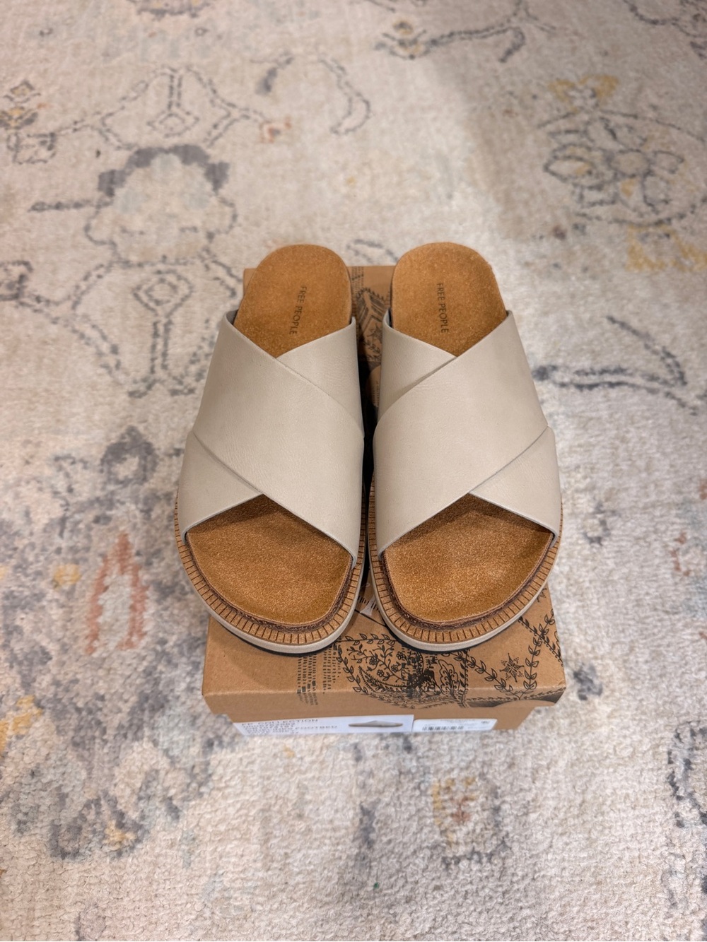 Free People Beige Crisscross Slide Sandals